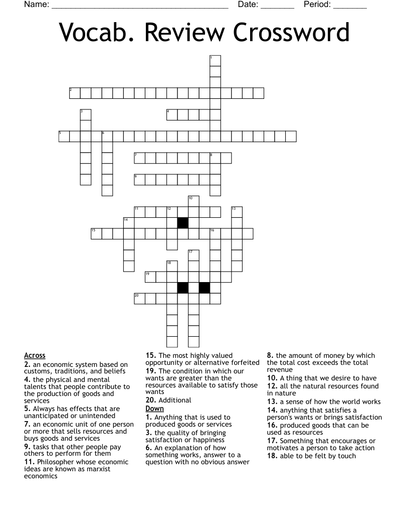 Vocab. Review Crossword