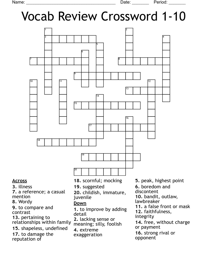 Vocab Review Crossword 1-10