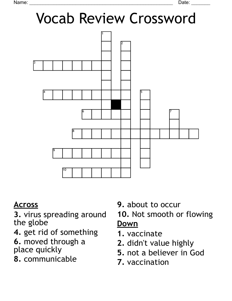 Vocab Review Crossword
