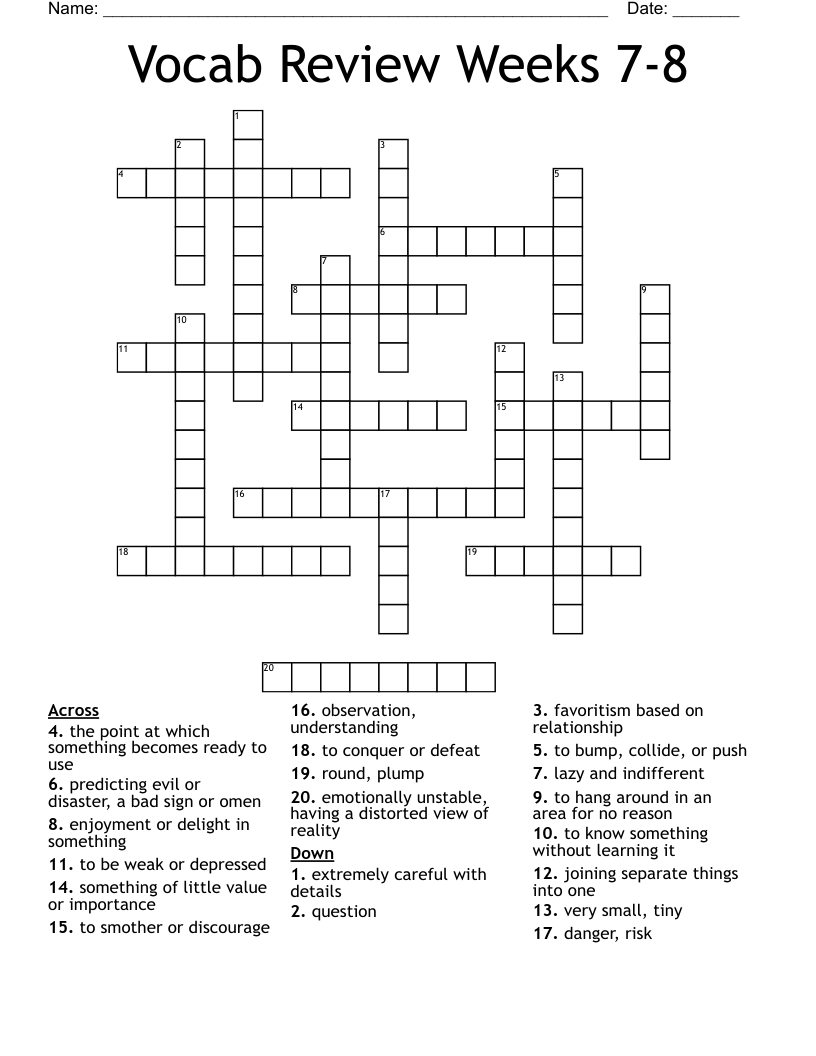 Vocab Review Weeks 7-8 Crossword