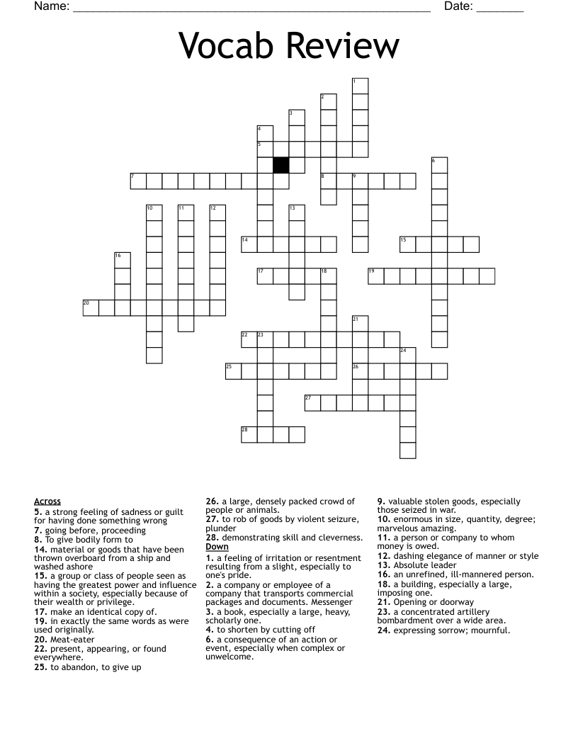 Vocab Review  Crossword