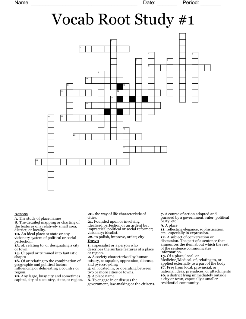 Vocab Root Study #1 Crossword