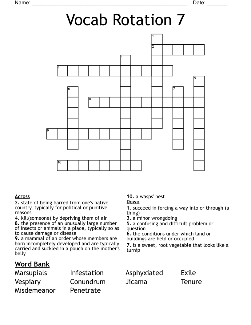 Vocab Rotation 7 Crossword