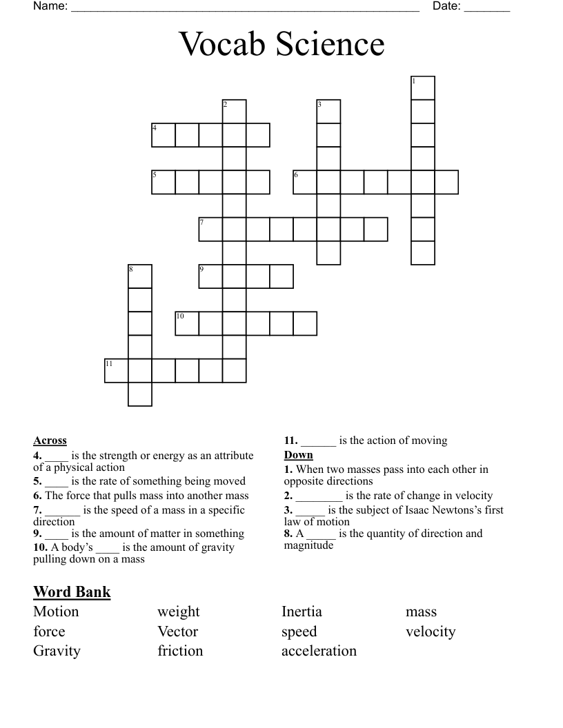 Vocab Science Crossword