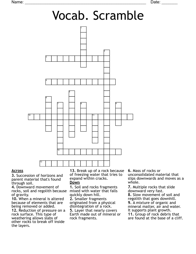Vocab. Scramble Crossword