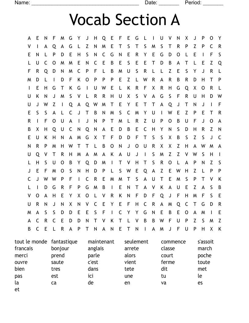 Vocab Section A Word Search