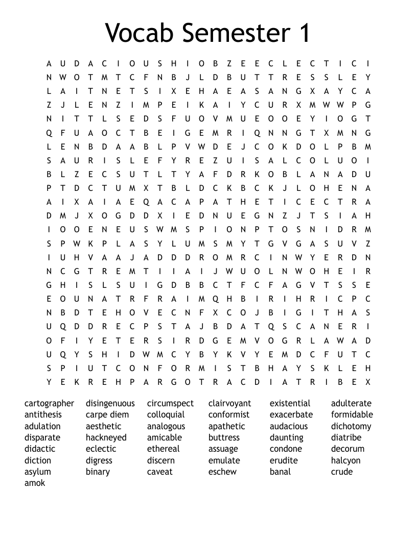 Vocab Semester 1 Word Search