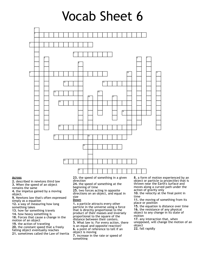Vocab Sheet 6 Crossword