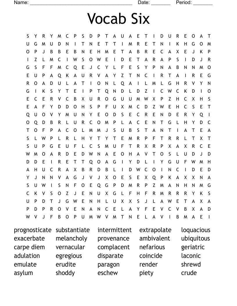 Vocab Six  Word Search