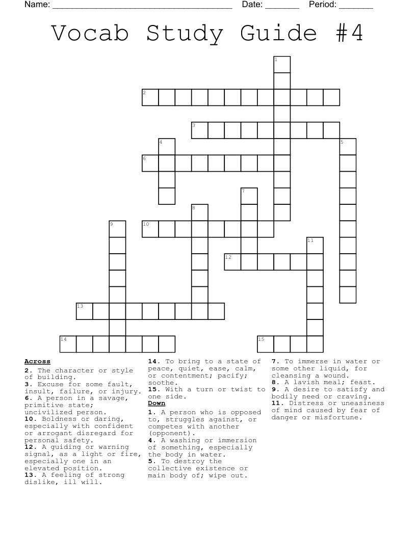Vocab Study Guide #4 Crossword