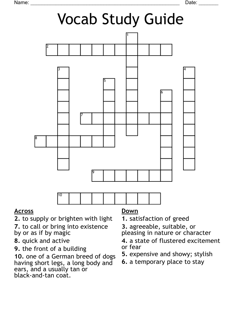 Vocab Study Guide  Crossword