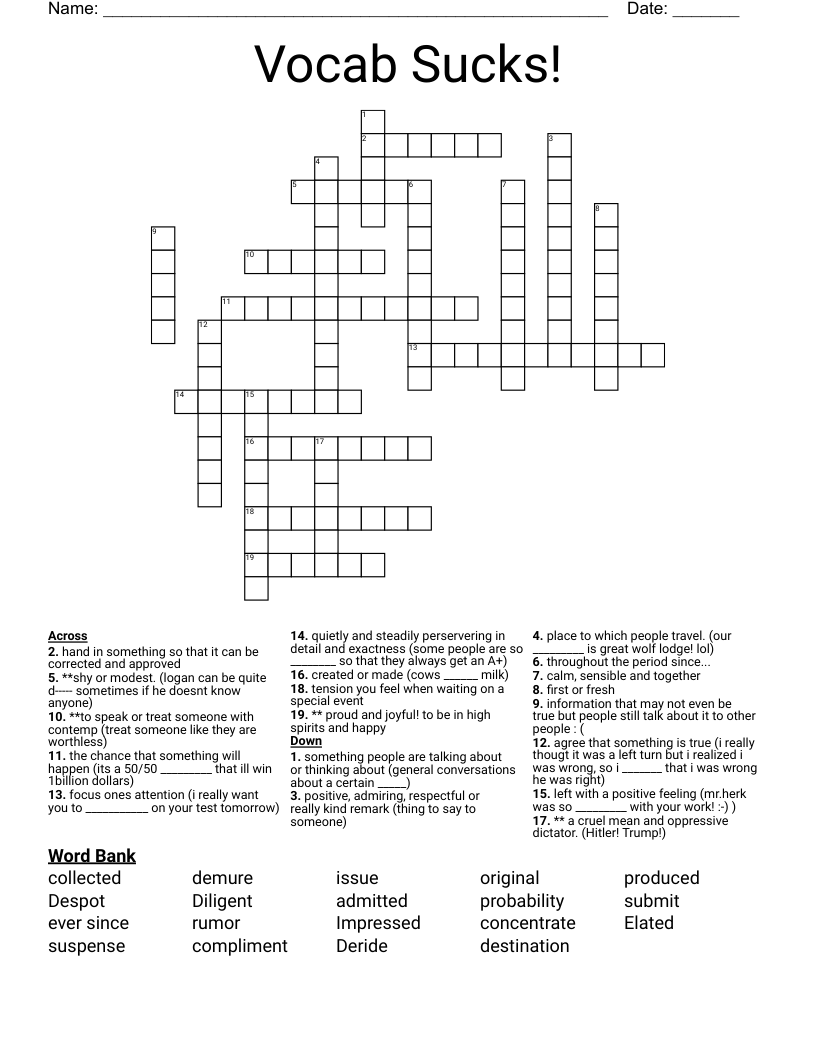 Vocab Sucks!  Crossword