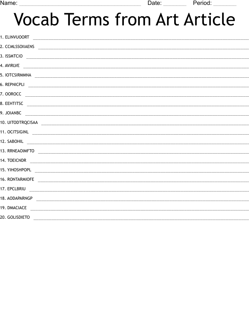 Vocab Terms from Art Article Word Scramble