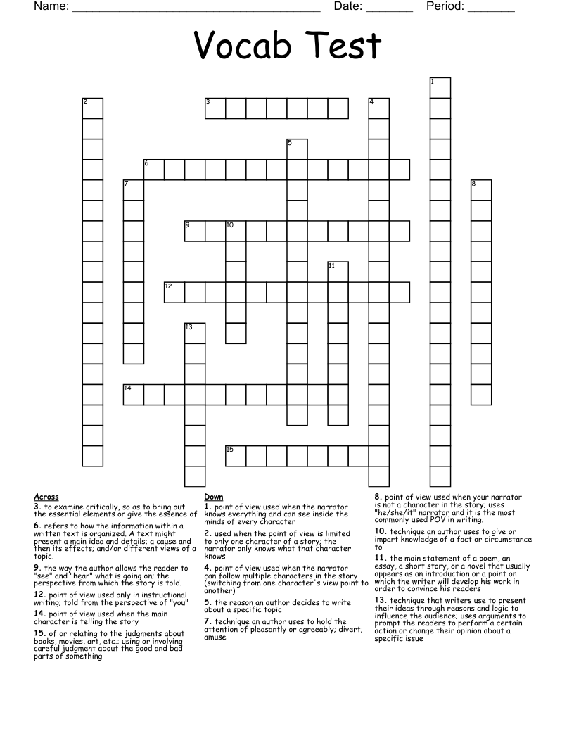 Vocab Test Crossword