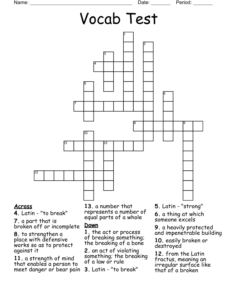 Vocab Test Crossword