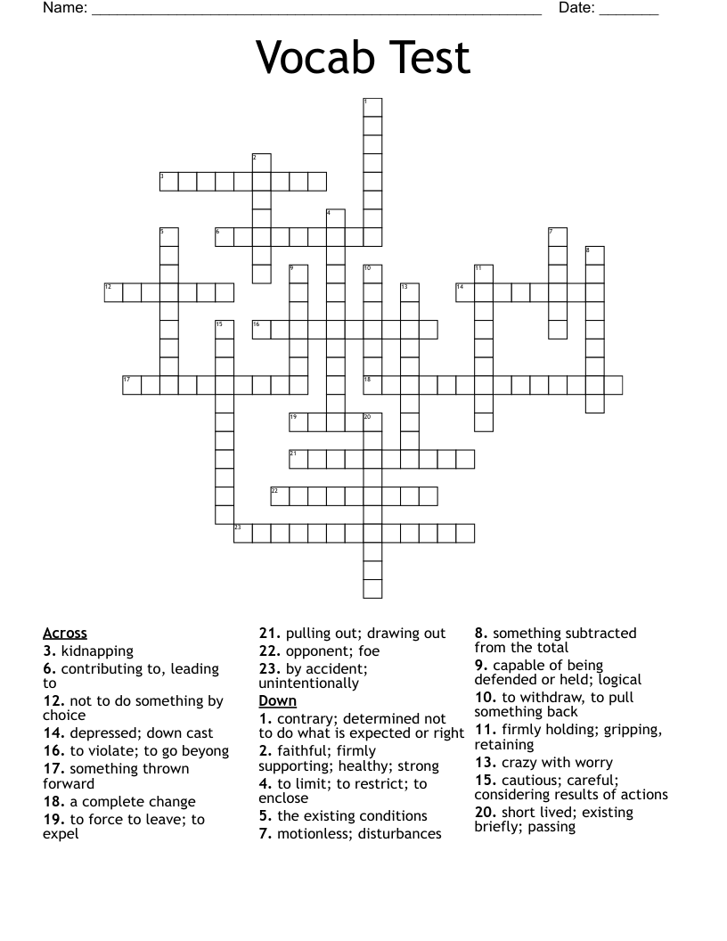 Vocab Test  Crossword
