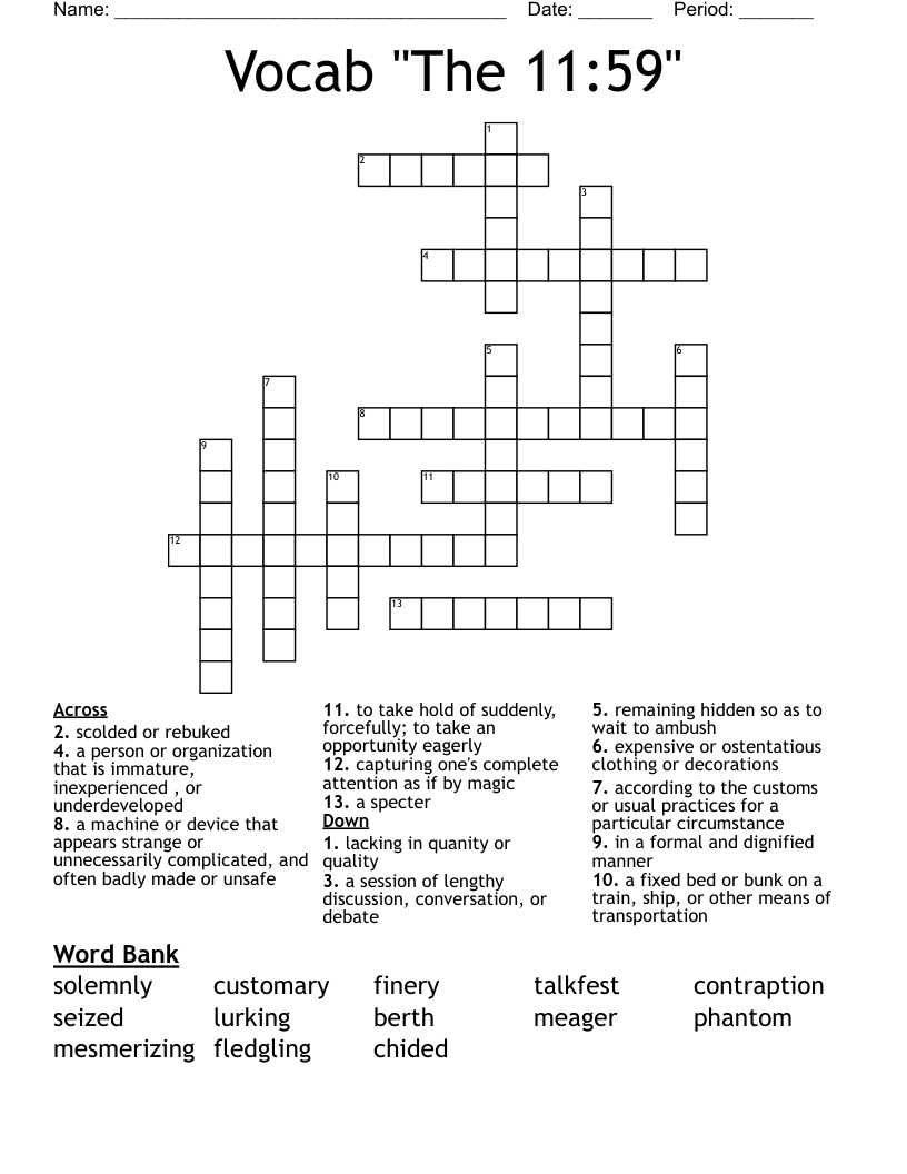 Vocab "The 11:59" Crossword