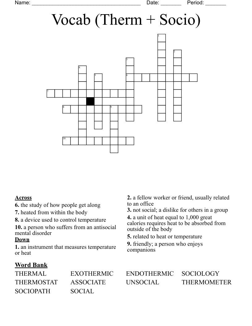 Vocab (Therm + Socio) Crossword