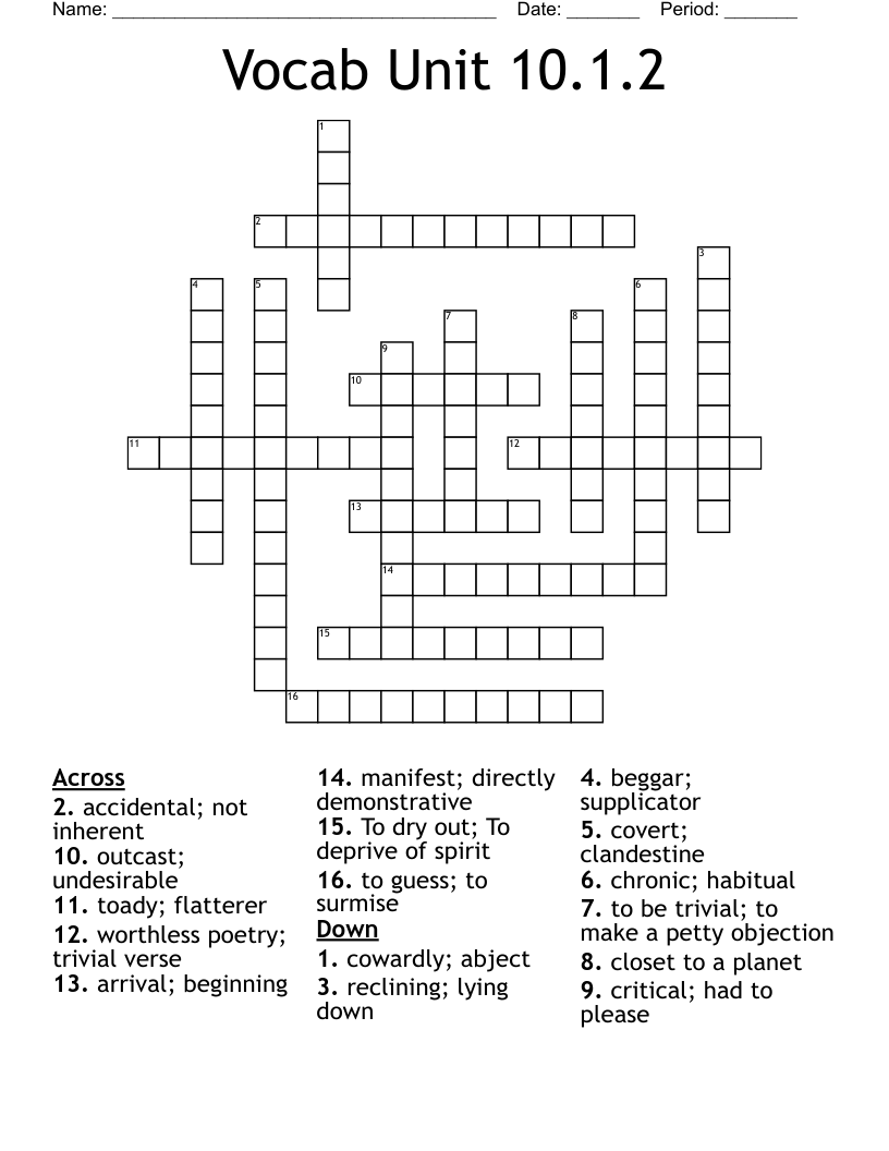 Vocab Unit 10.1.2 Crossword