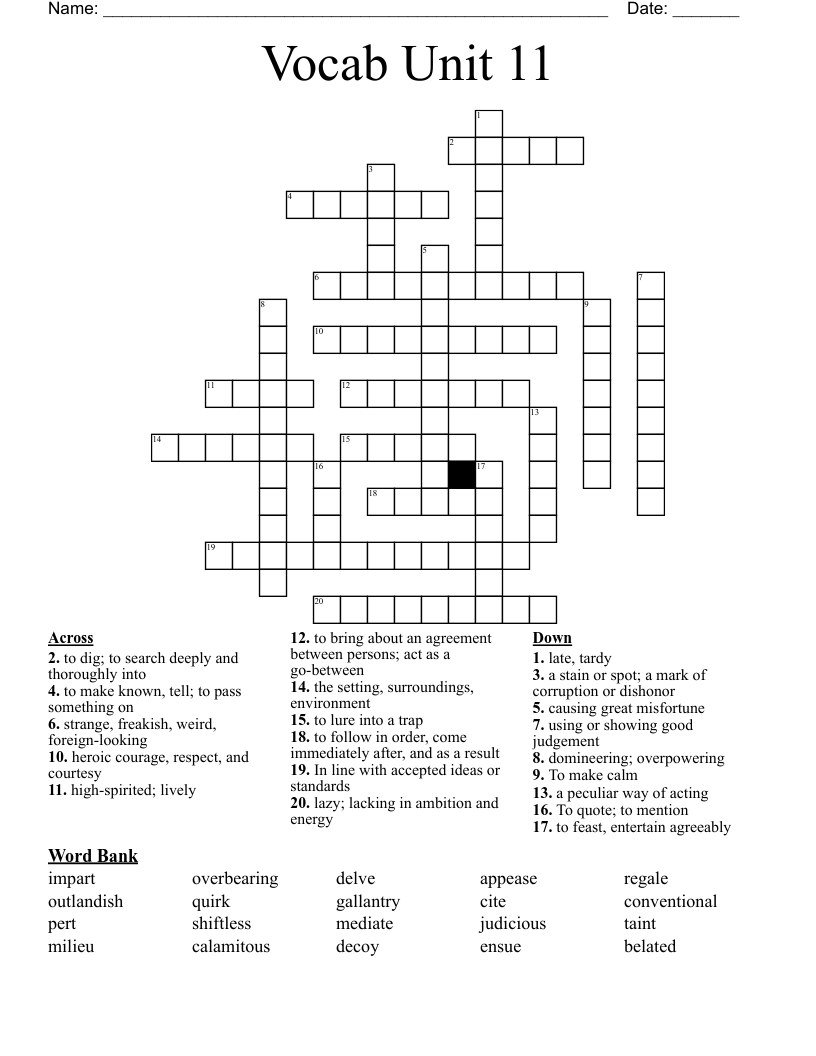 Vocab Unit 11 Crossword