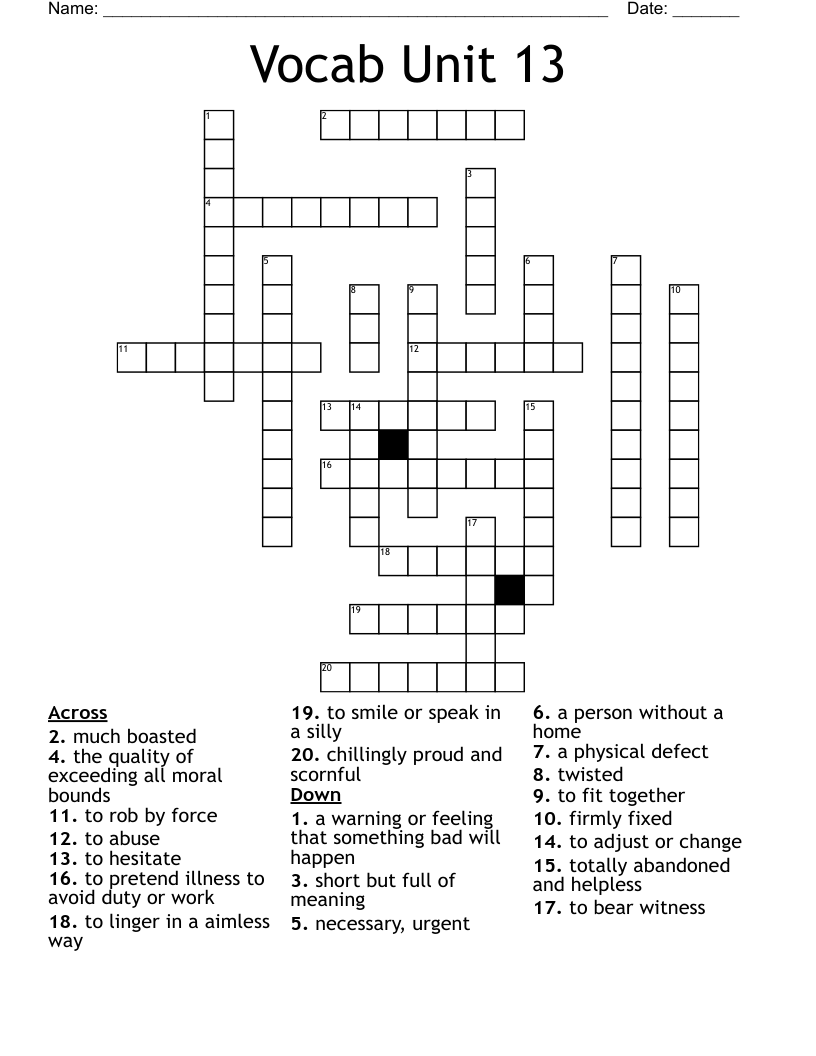 Vocab Unit 13 Crossword