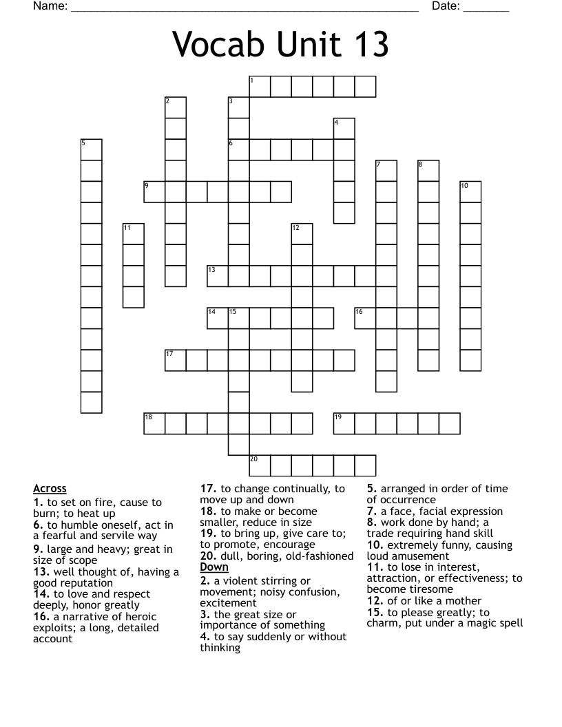 Vocab Unit 13 Crossword