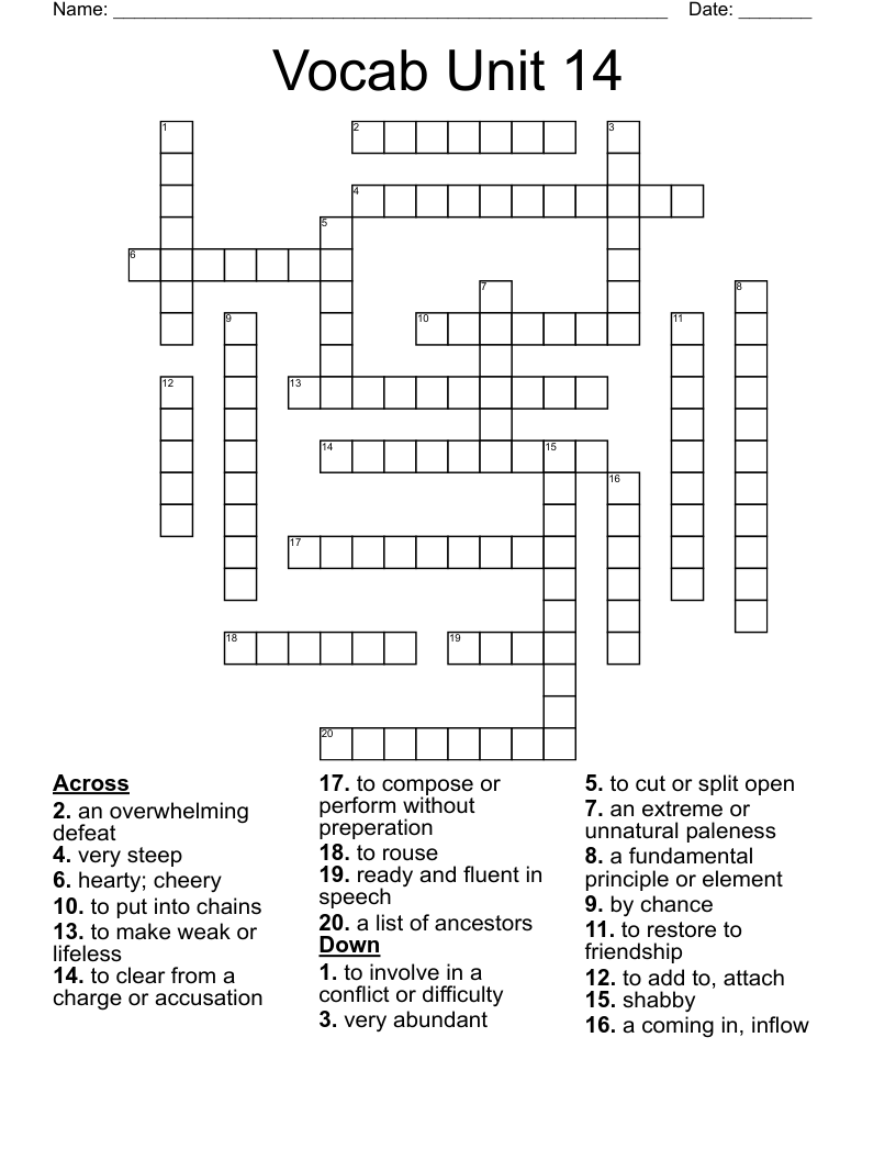 Vocab Unit 14 Crossword