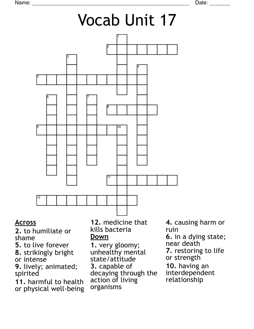 Vocab Unit 17 Crossword