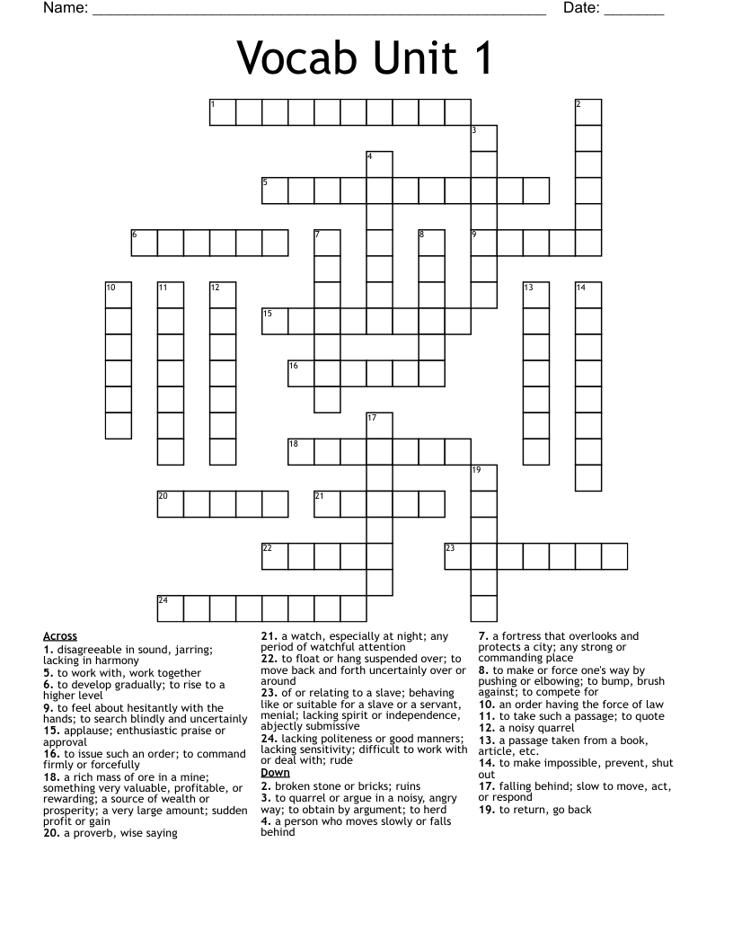 Vocab Unit 1 Crossword