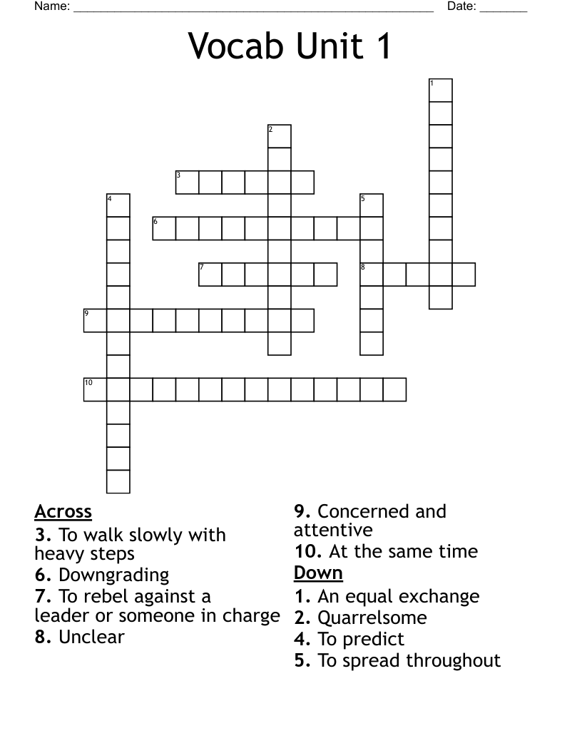 Vocab Unit 1 Crossword