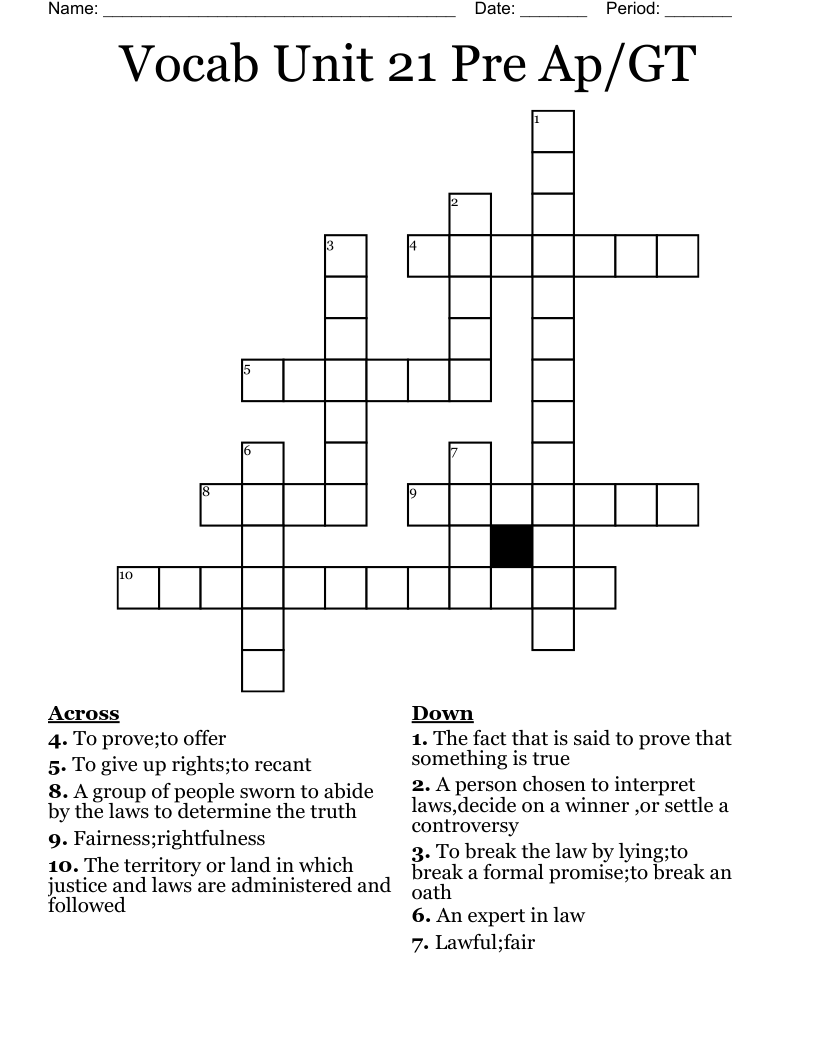 Vocab Unit 21 Pre Ap/GT Crossword