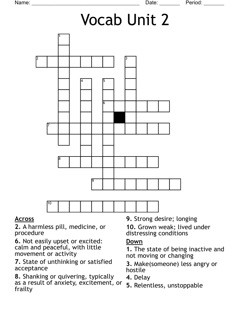 Vocab Unit 2 Crossword