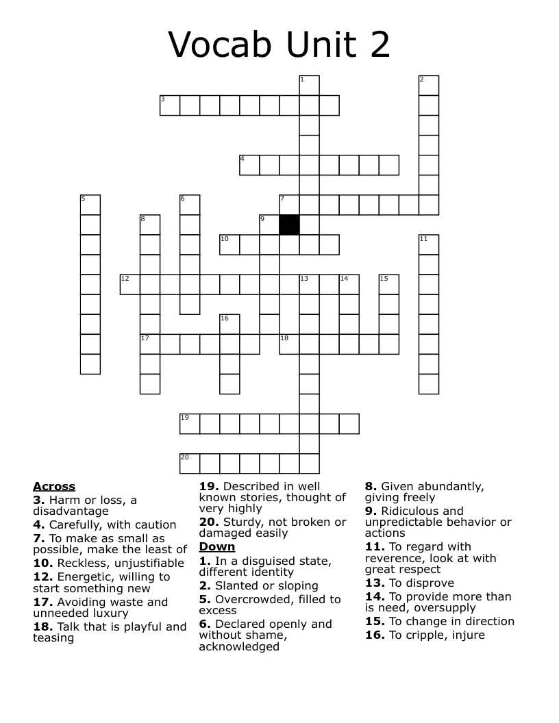 Vocab Unit 2 Crossword