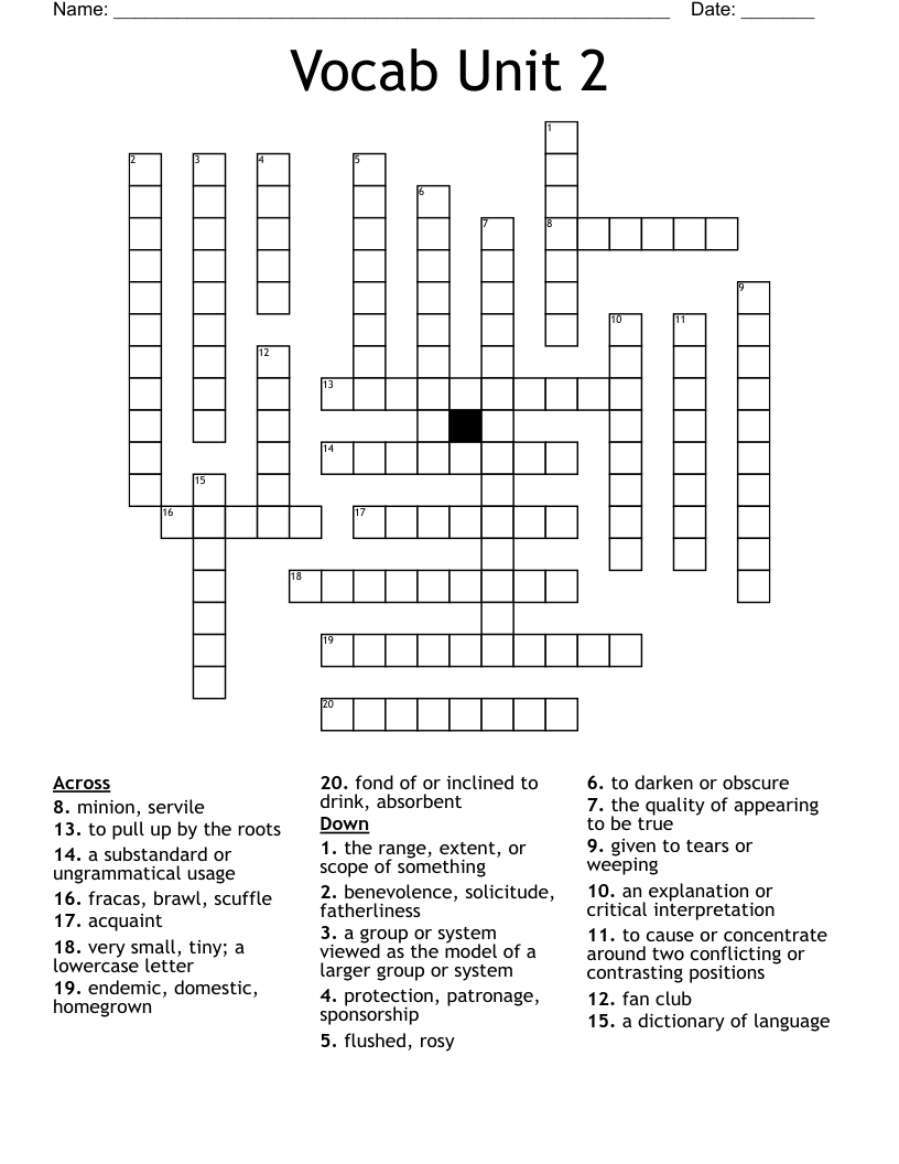 Vocab Unit 2 Crossword