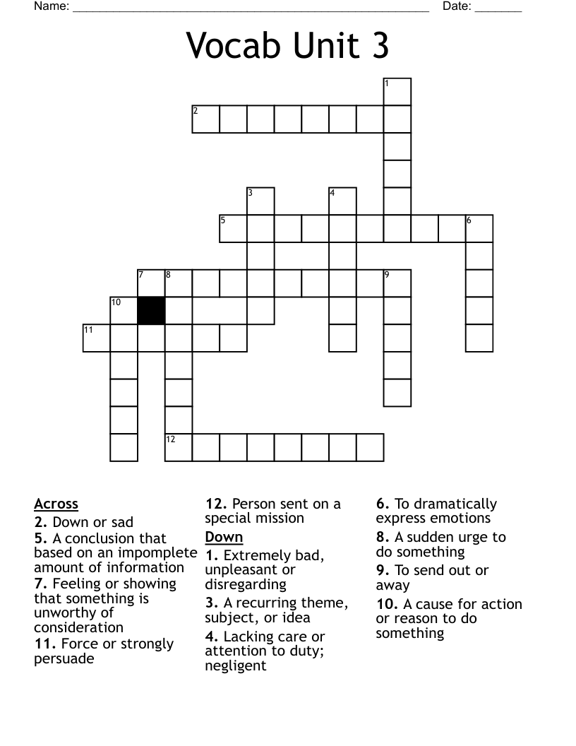 Vocab Unit 3 Crossword