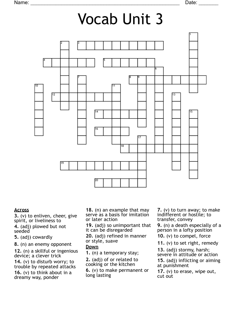 Vocab Unit 3 Crossword