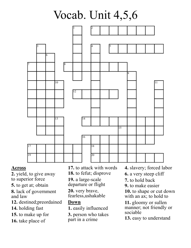 Vocab. Unit 4,5,6 Crossword