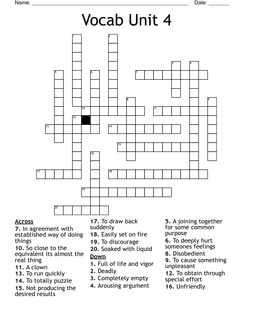 Vocab Unit 4 Crossword