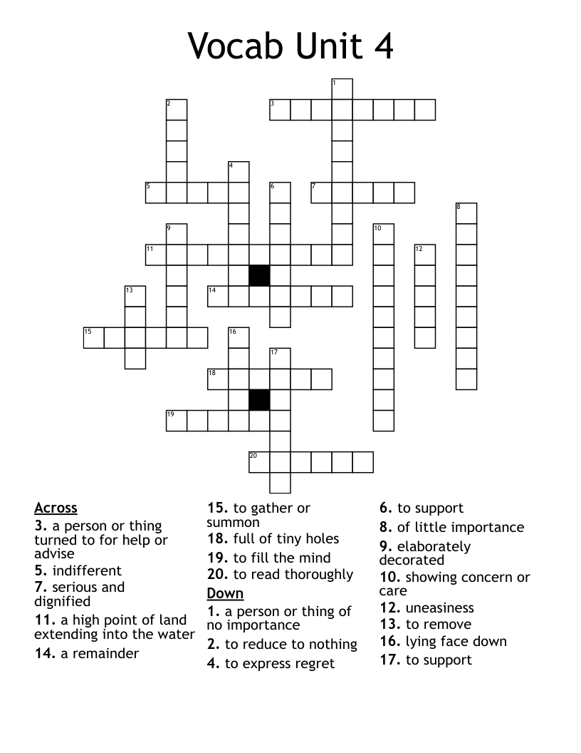 Vocab Unit 4 Crossword