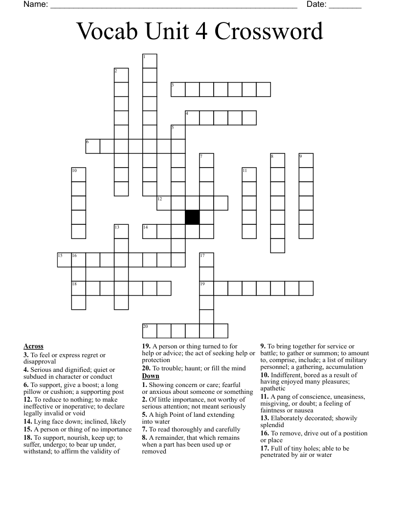 Vocab Unit 4 Crossword
