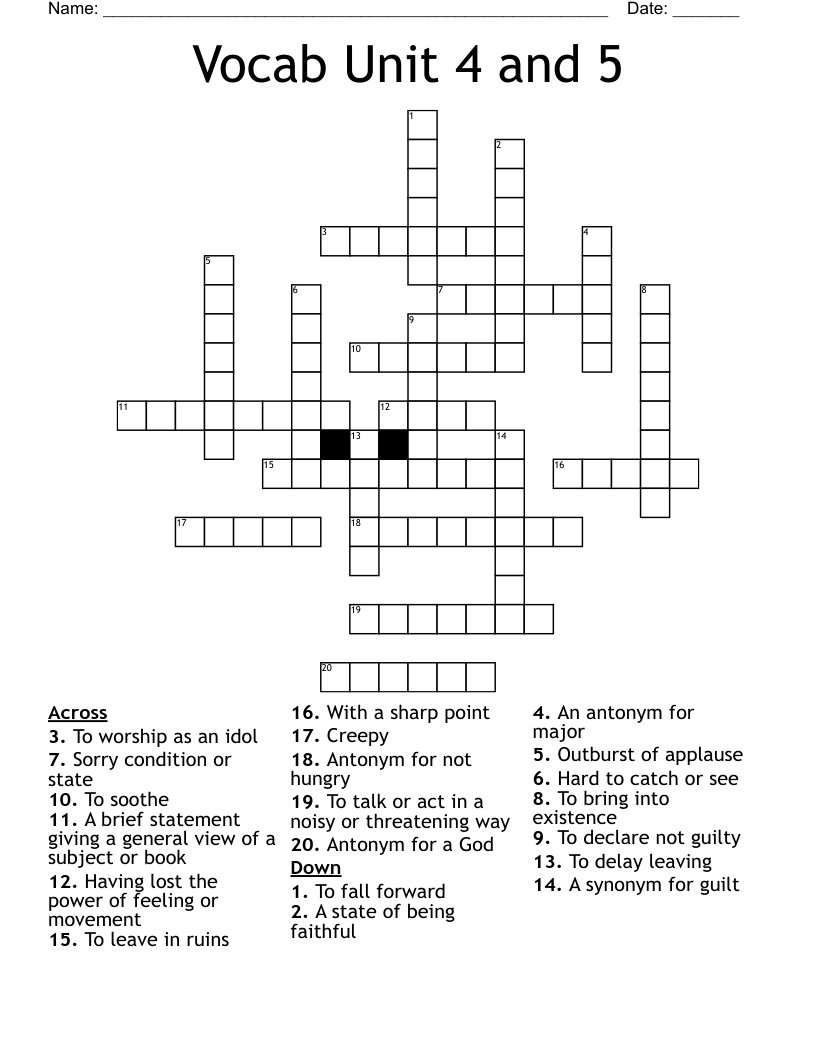 Vocab Unit 4 and 5 Crossword