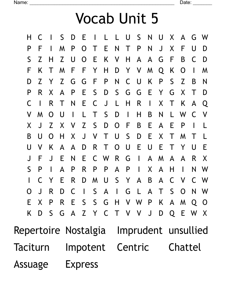 Vocab Unit 5 Word Search