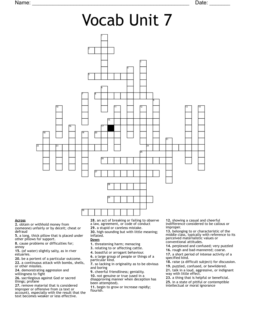 Vocab Unit 7 Crossword