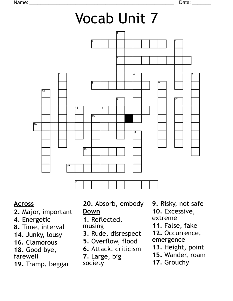 Vocab Unit 7 Crossword