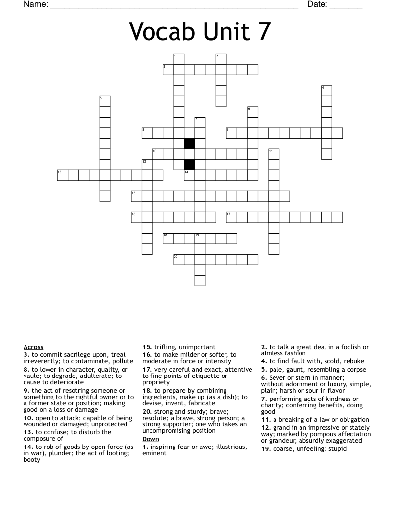 Vocab Unit 7 Crossword