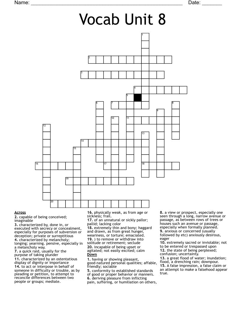 Vocab Unit 8 Crossword