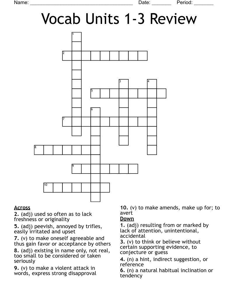 Vocab Units 1-3 Review Crossword