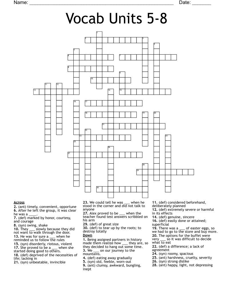 Vocab Units 5-8 Crossword