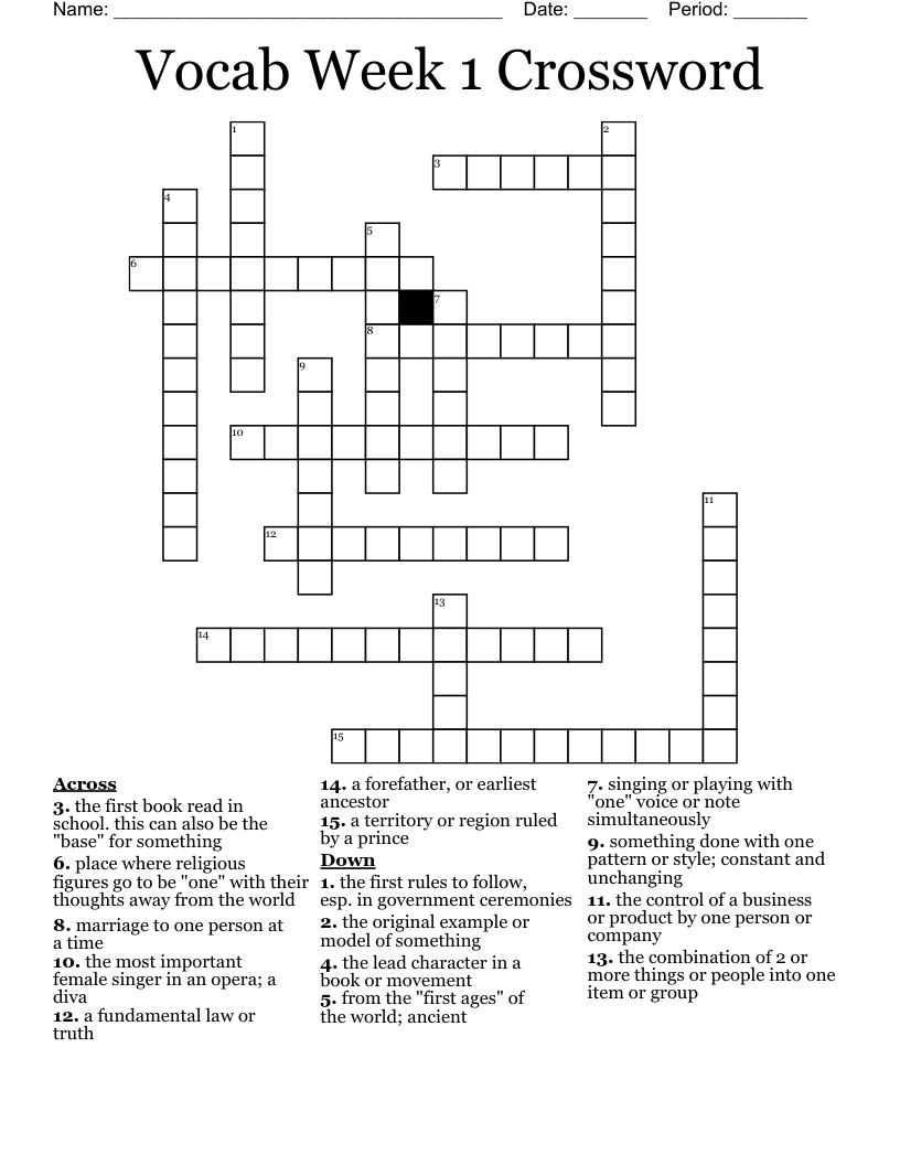 Vocab Week 1 Crossword 
