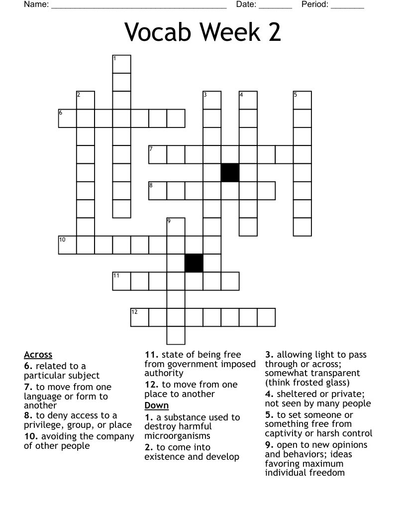 Vocab Week 2 Crossword